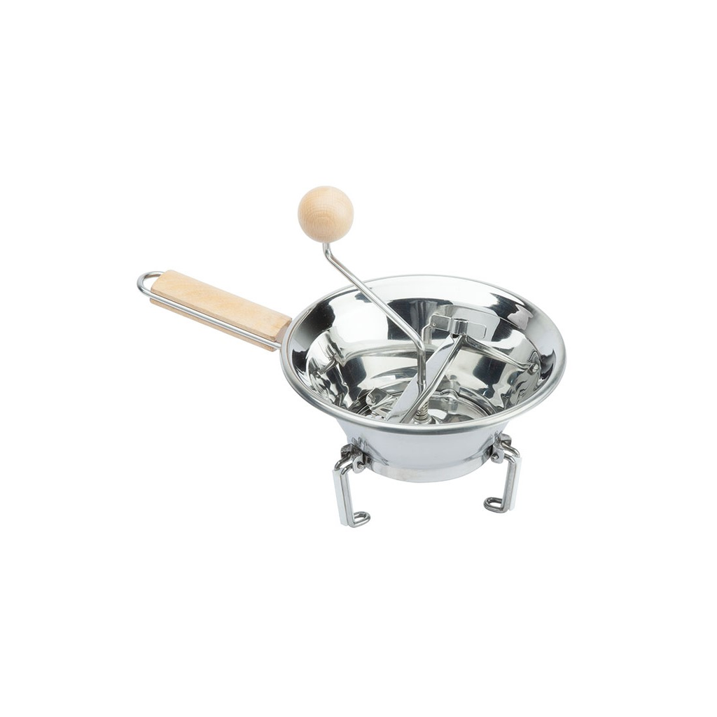 TOMATALO TRIO WOOD - Passaverdure Inox + Legno C/ 3 Filtri, Supporto Pieghevole e con fascia, appendibile - Cm.20