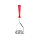 Schiacciapatate inox con manico rosso in plastica con adesivo
