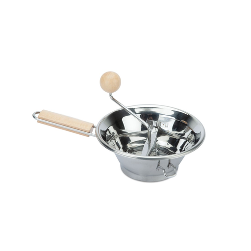 [PV132L] TOMATALO DUO WOOD - VEGETABLE MILL INOX + WOOD w/ 3 STRAINERS, FIXED SUPPORT & SLEEVE - CM.20