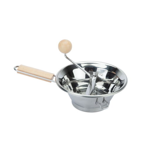 [PV134L] TOMATALO DUO WOOD - VEGETABLE MILL INOX + WOOD w/ 3 STRAINERS, FIXED SUPPORT & SLEEVE - CM.24