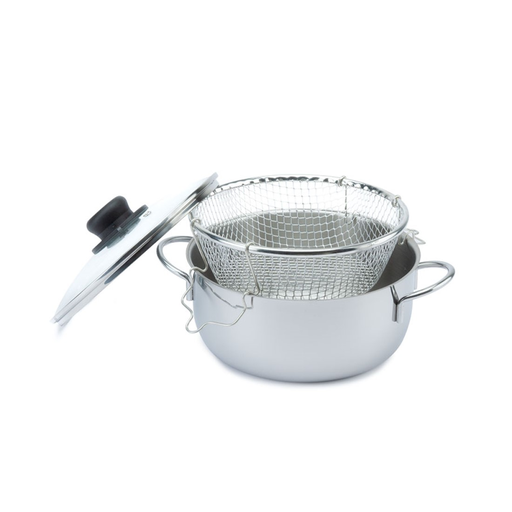 [PE110] Casseruola Inox Con Cestello In Rete E Coperchio con fascia appendibile - Cm.22