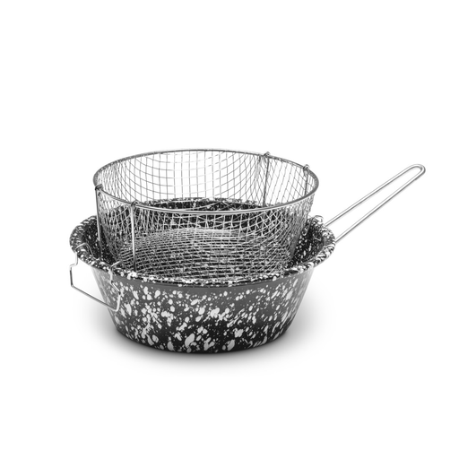 [PE115] FRYING CASSEROLE STONE w/ WIRE BASKET w/ SLEEVE - CM.28